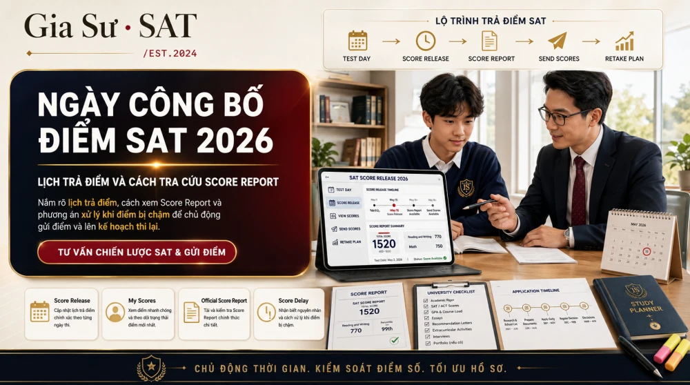 Ngày Công Bố Điểm SAT là mốc thời gian quan trọng giúp học sinh chủ động điều chỉnh chiến lược nộp hồ sơ đại học, gửi score report và quyết định có cần thi lại hay không. Với kỳ thi SAT 2026, việc nắm rõ lịch trả điểm, cách tra cứu điểm trên tài khoản College Board và các tình huống có thể khiến điểm bị chậm công bố sẽ giúp học sinh giảm áp lực sau kỳ thi và lên kế hoạch ứng tuyển hiệu quả hơn. Bài viết này sẽ hướng dẫn chi tiết ngày công bố điểm SAT, quy trình kiểm tra score report và cách xử lý khi điểm chưa hiển thị đúng thời hạn.