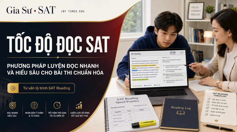 Tốc Độ Đọc SAT là yếu tố quan trọng quyết định khả năng hoàn thành phần Reading & Writing trong bài thi Digital SAT, đặc biệt khi học sinh phải xử lý nhiều đoạn văn học thuật trong giới hạn thời gian nghiêm ngặt. Không chỉ đọc nhanh, học sinh cần biết đọc có chiến lược, nắm ý chính, nhận diện cấu trúc lập luận và giữ độ chính xác khi trả lời câu hỏi. Bài viết này sẽ giúp bạn hiểu vì sao tốc độ đọc ảnh hưởng trực tiếp đến điểm SAT và cách luyện đọc nhanh, hiểu sâu để cải thiện hiệu suất làm bài.