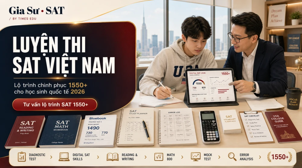 Luyện Thi SAT Việt Nam đang trở thành lựa chọn quan trọng với học sinh muốn du học Mỹ, săn học bổng quốc tế hoặc xét tuyển vào các trường đại học top đầu trong nước. Trong bối cảnh Digital SAT đã thay thế hoàn toàn bài thi giấy, học sinh cần một lộ trình ôn tập bài bản, bám sát cấu trúc mới và có chiến lược rõ ràng để chinh phục mục tiêu 1550+. Bài viết này giúp bạn hiểu cách xây dựng kế hoạch luyện SAT hiệu quả tại Việt Nam, từ đánh giá năng lực, chọn tài liệu, luyện Reading – Writing – Math đến mock test và tối ưu điểm số.